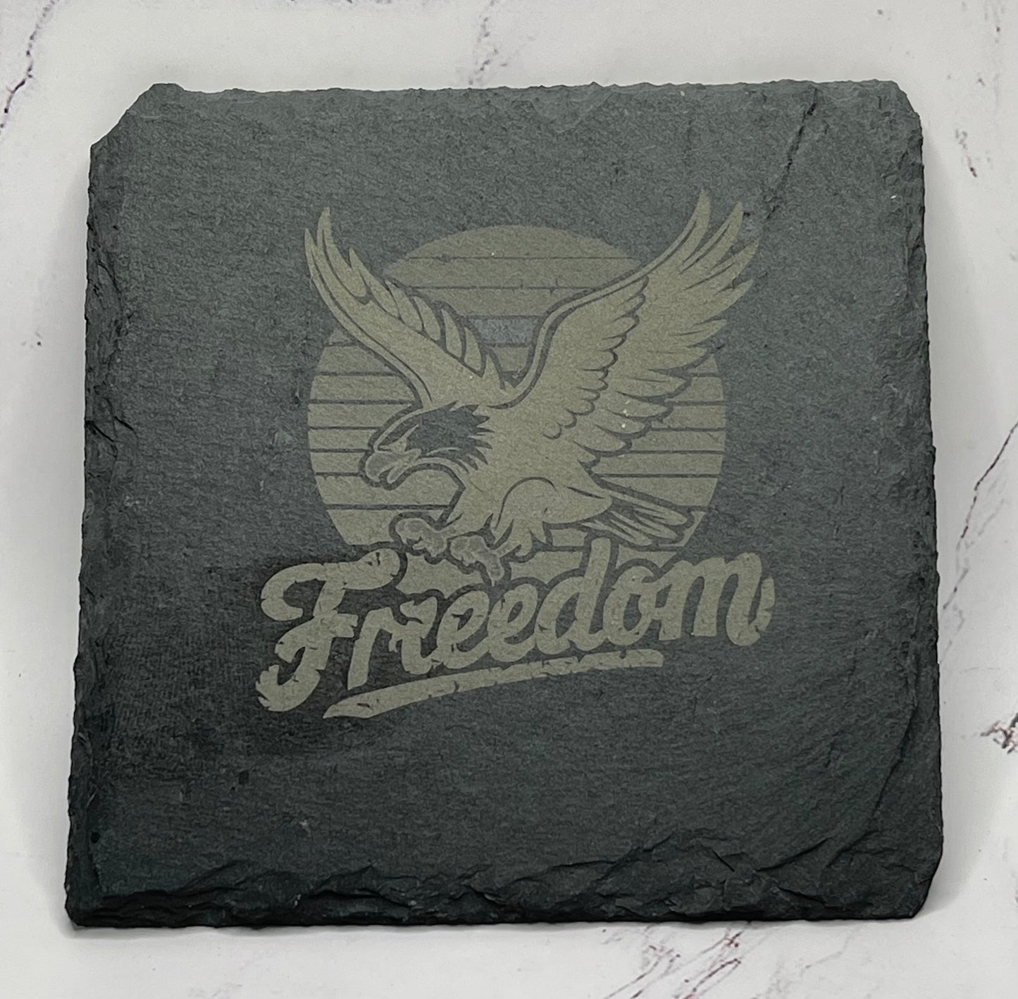 Freedom Eagle Laser Engraved Slate Coaster (4x4)