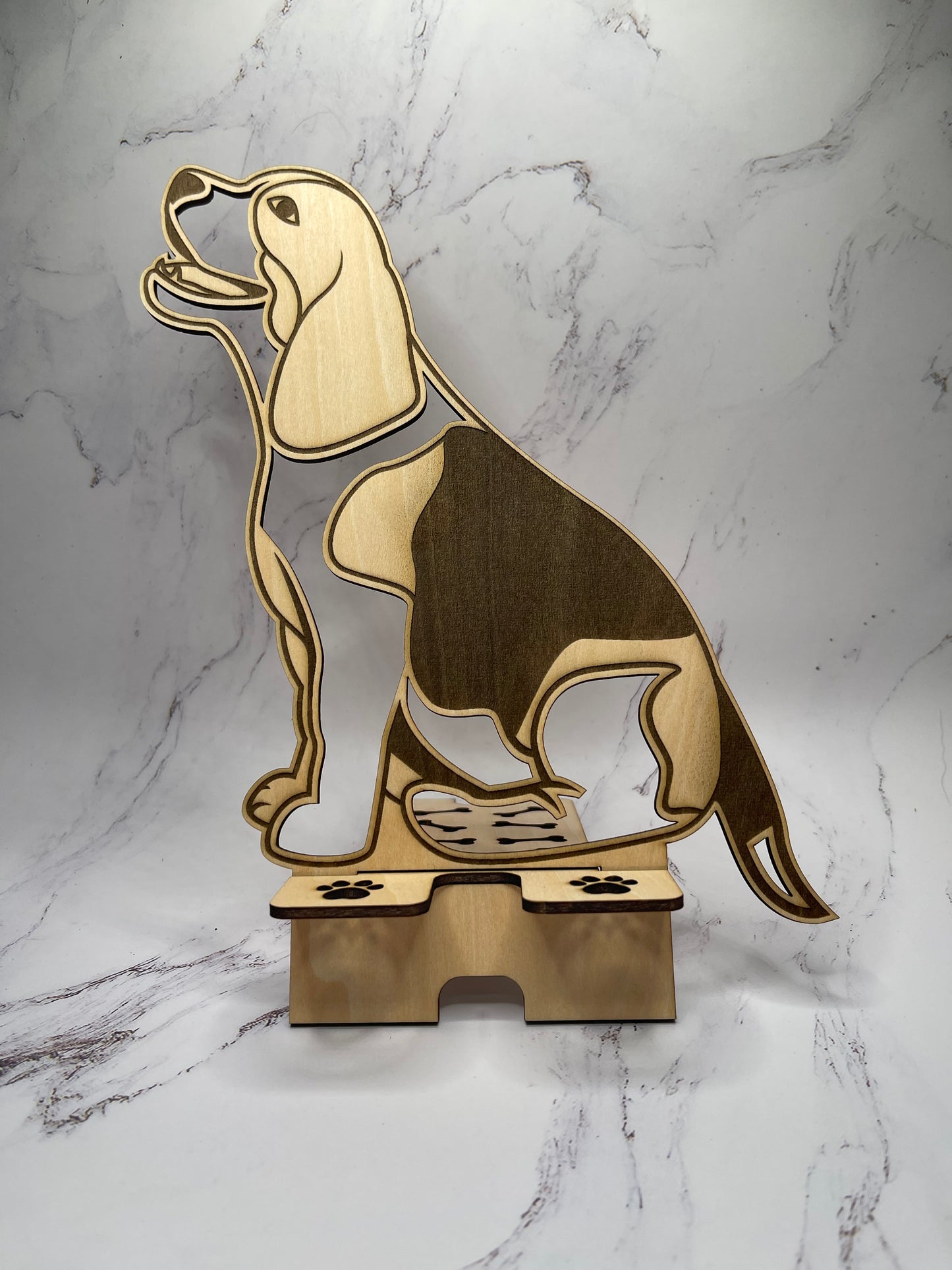 Engraved Wooden Dog-Themed Phone Stand