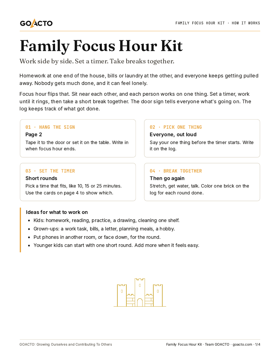 Family Focus Hour Kit printable, page one preview