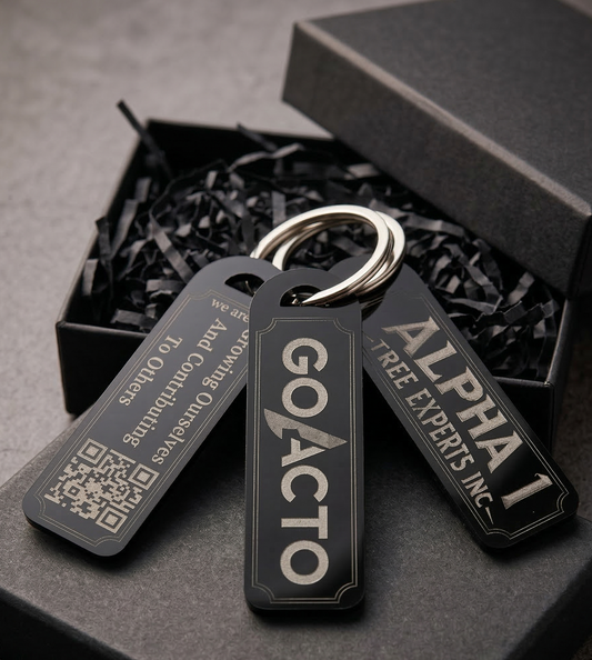 Custom Business Keychain Ornaments - Gray on Black Acrylic