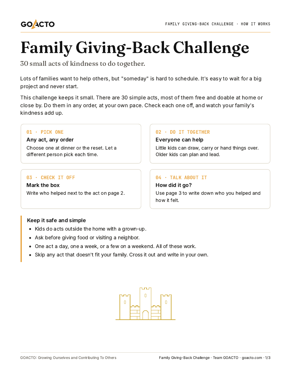 Family Giving-Back Challenge printable, page one preview