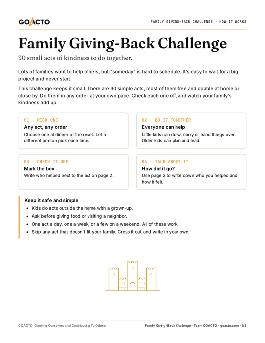 Family Giving-Back Challenge printable, page one preview