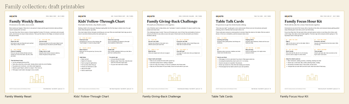 Family Starter Bundle, all five printables