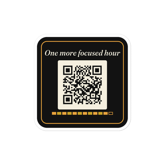 One More Focused Hour QR laptop sticker by GOACTO, kiss-cut vinyl with white border