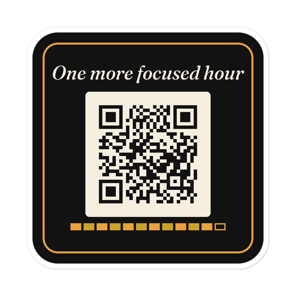 One More Focused Hour QR laptop sticker by GOACTO, kiss-cut vinyl with white border, view 2