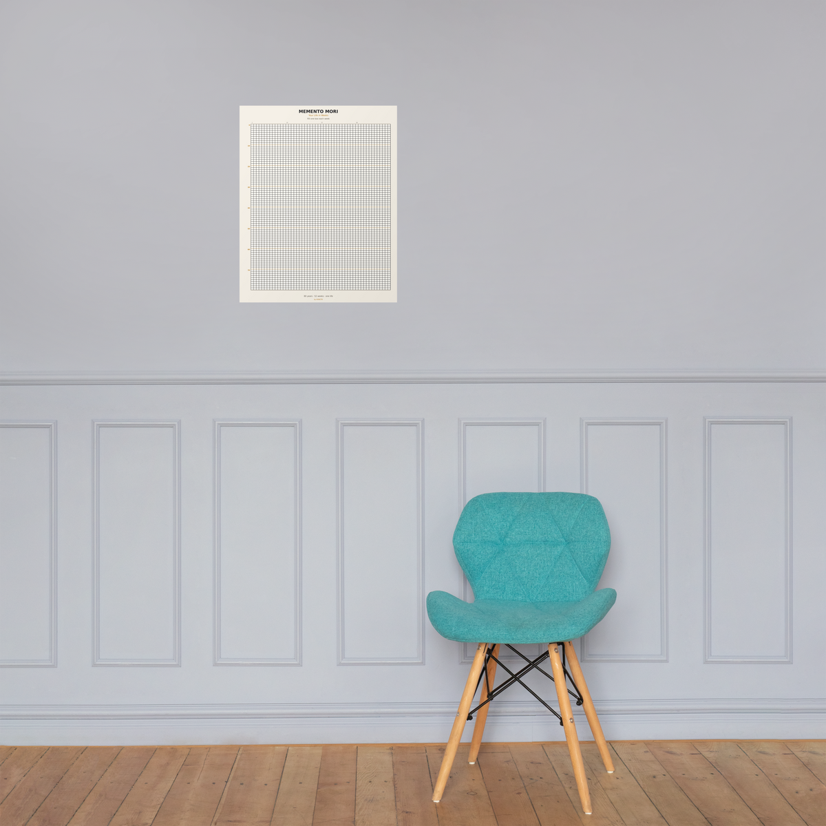 Memento Mori Tracker by GOACTO (16×20), on a teal wall