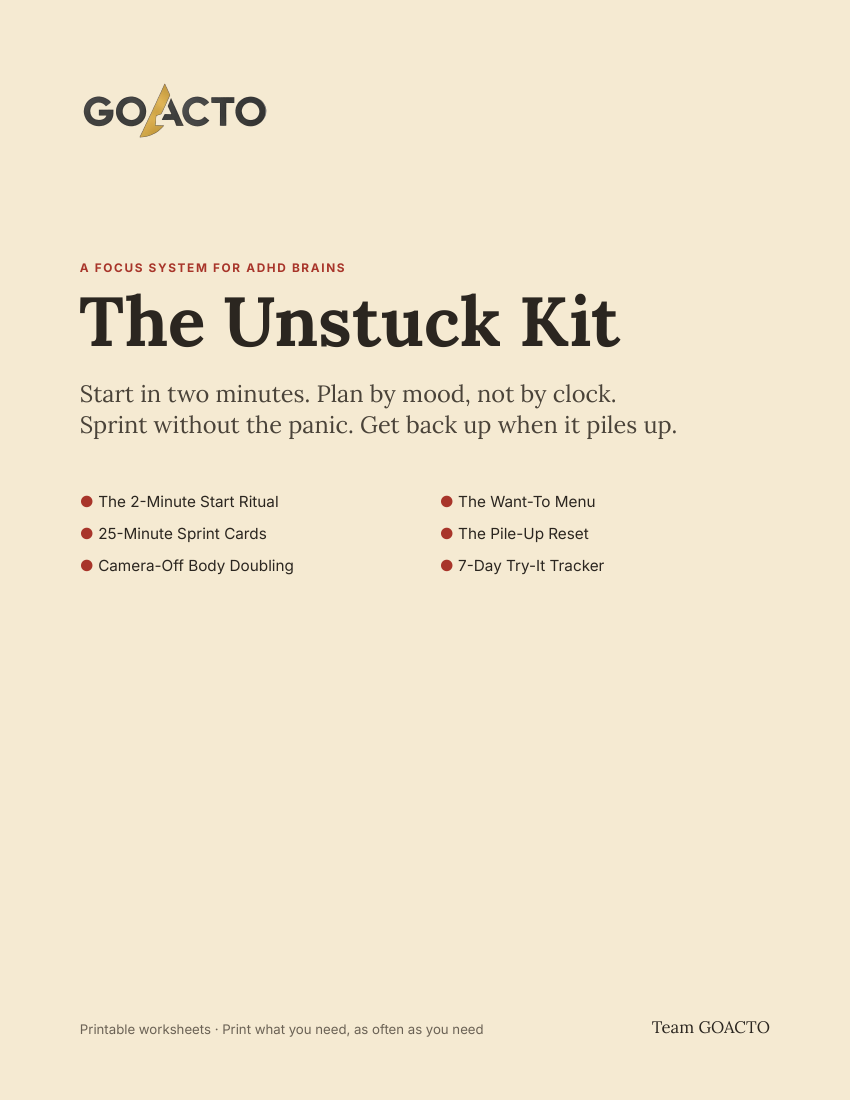 Cover page of The Unstuck Kit printable PDF